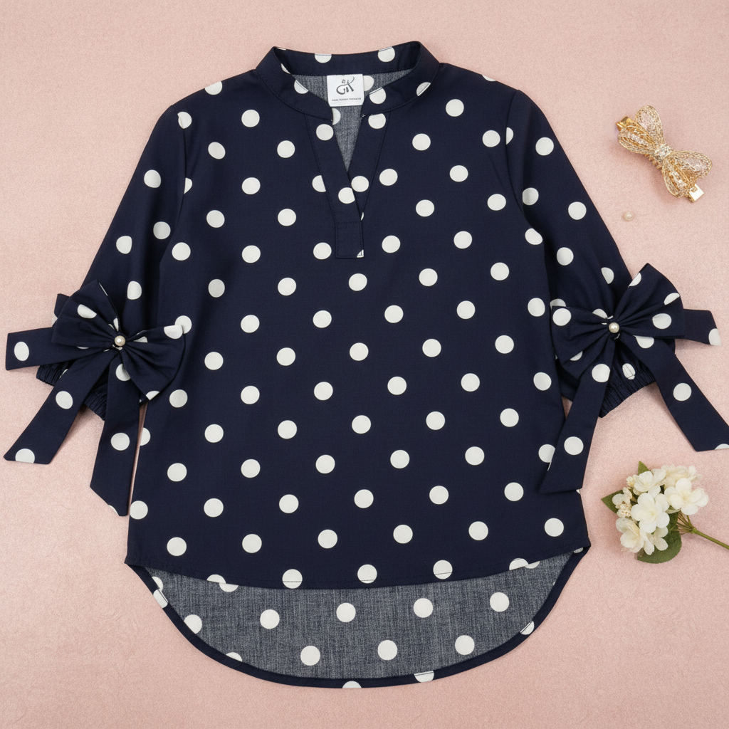 Navy Polka Dot Top - Premium Product Shot