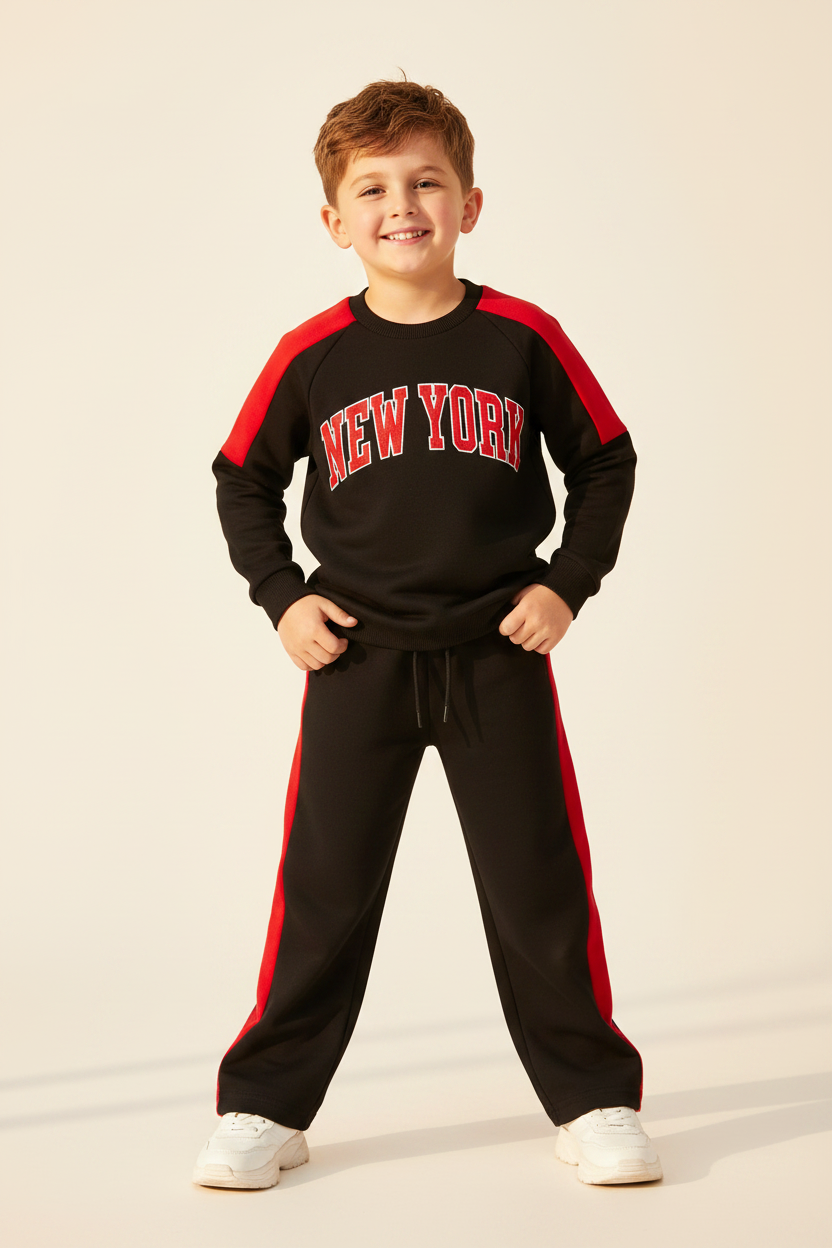 New York Co-ord Set – Pakistani Boy, Short Rough Boyish Hair