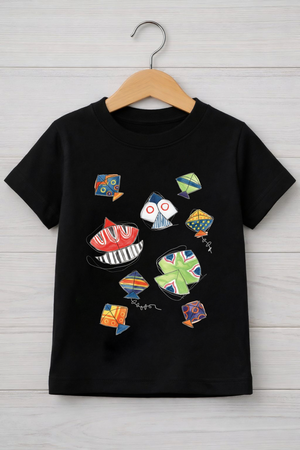 Basant festival Kites black kids t-shirt