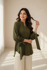 Olive Green Bow Top - Lifestyle Shot