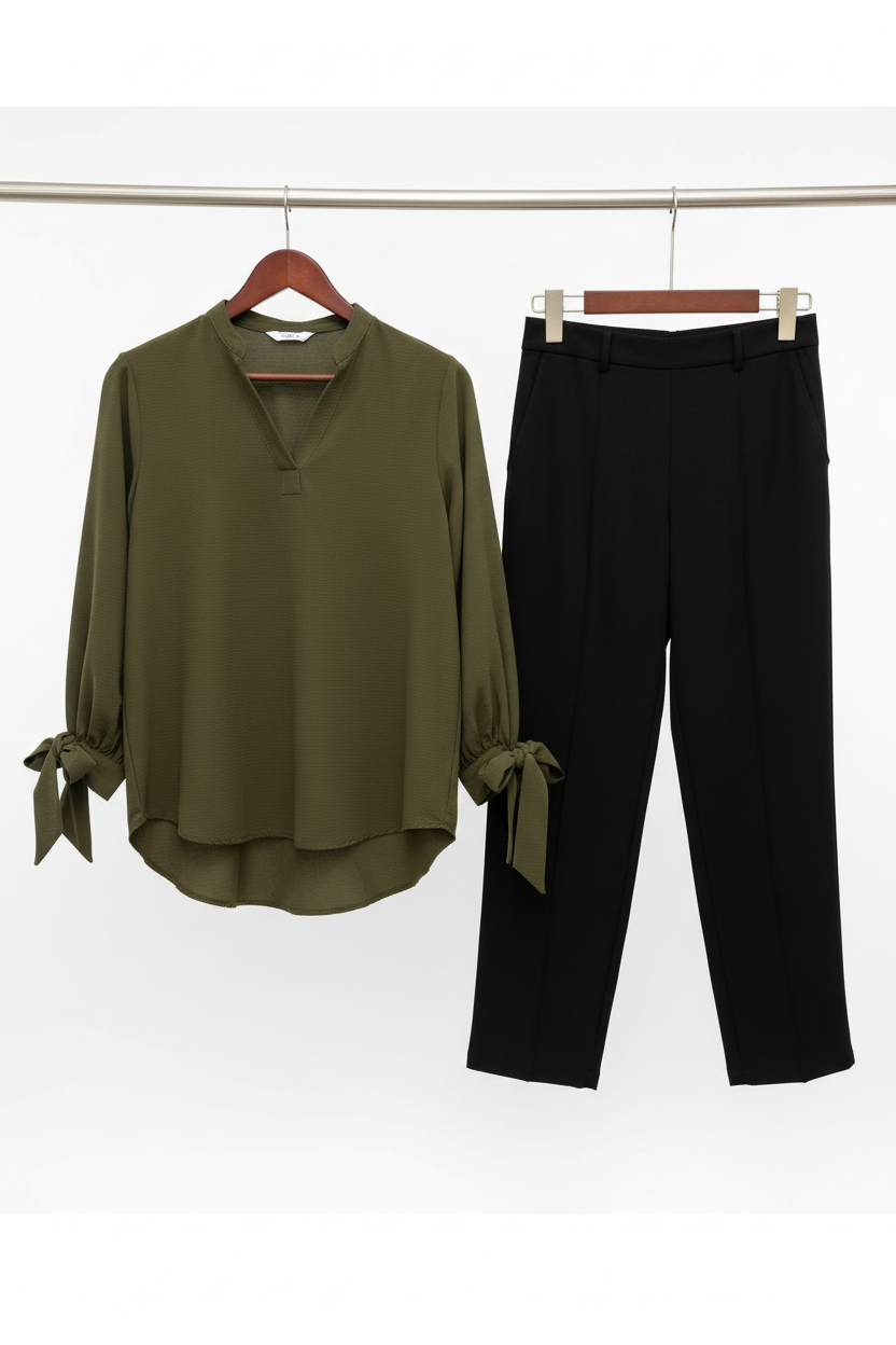 Olive Green Coord Settled Neckline