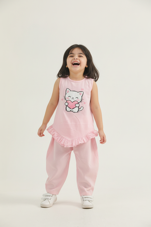 Kitty Heart Print Girls Co-ord Set