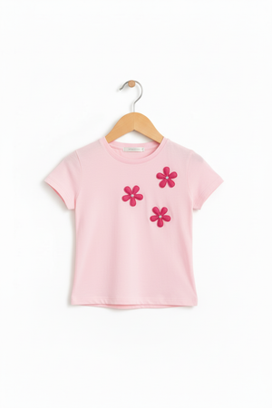 Girls Pink Oversized T-Shirt | 3D Flower Patch