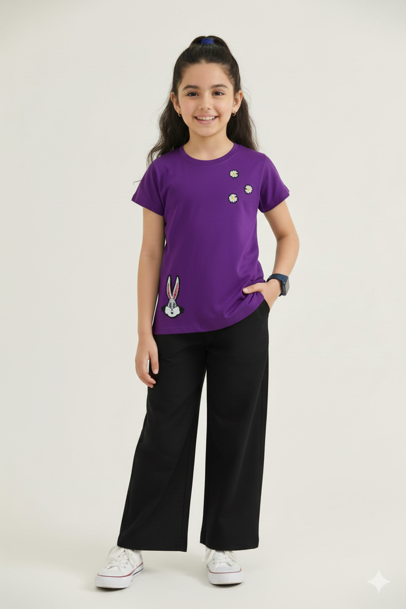 Purple T-Shirt with Patches - Model
