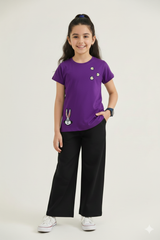 Purple T-Shirt with Patches - Model