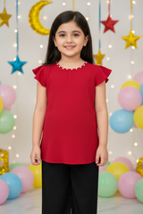 Red Pearl Top with Black Pants - Eid Festival