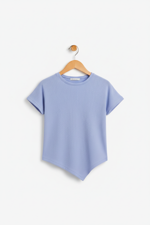 Asymmetric Ribbed Cap Sleeve Top — Sky Blue