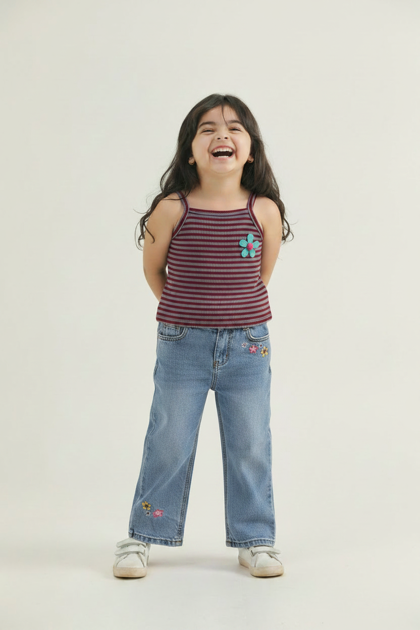 Striped Tank & Floral Denim - Pakistani Girl Model