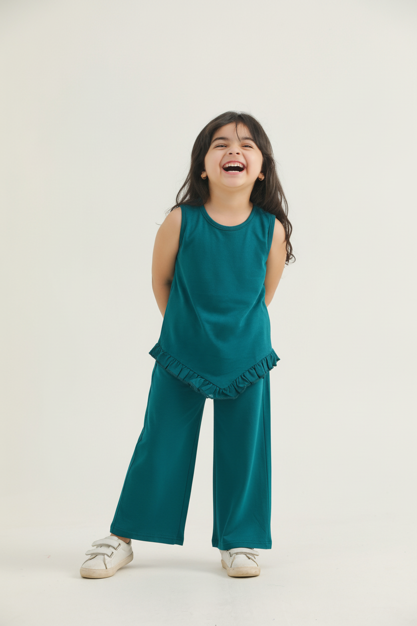 Teal Girls Set - Girl Model (Open Hem Trousers)
