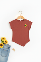 Terracotta Sunflower Cap Sleeve Top – 3D Hanger