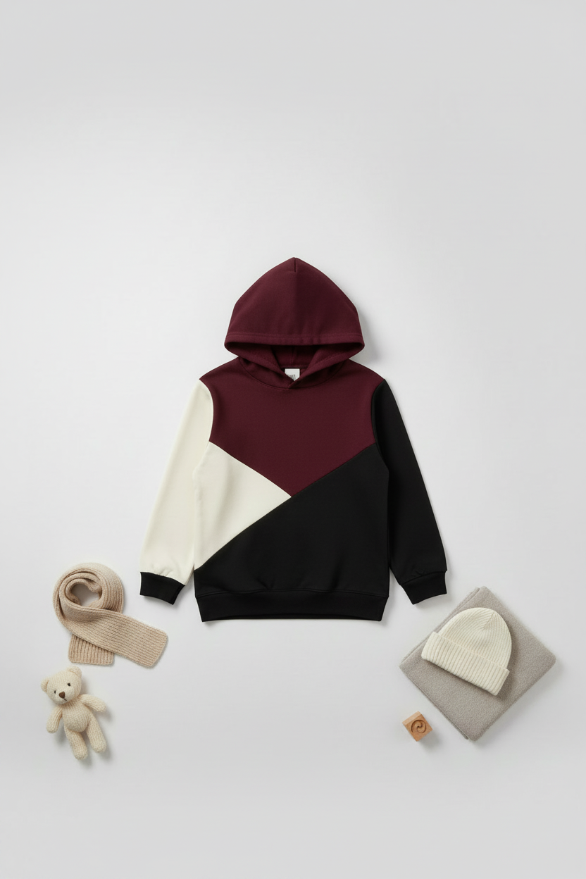 Tri-Color Colorblock Kids Hoodie – Bold, Tight Crop
